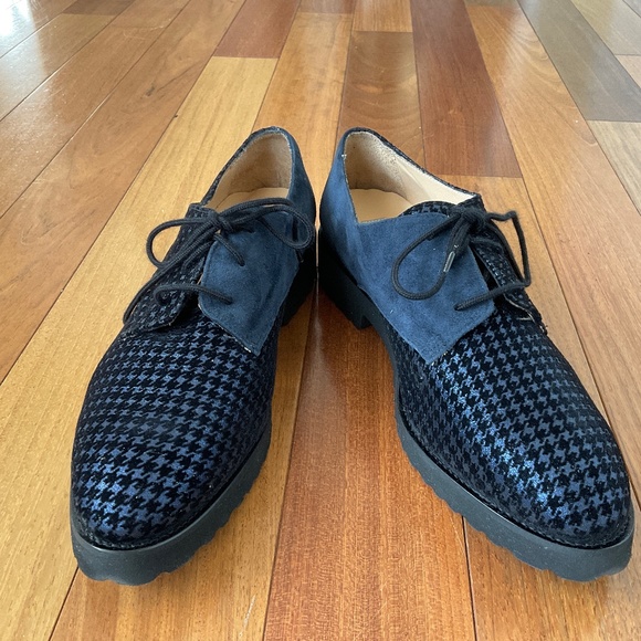 Diane B Ladies Shoes - Blue Houndstooth Suede Oxford - Picture 1 of 4